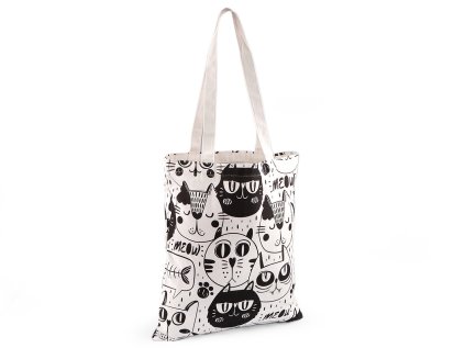 Textilní taška bavlněná pes, kočka 34x39 cm (Varianta 1 bílá kočka, Balení 1 ks)