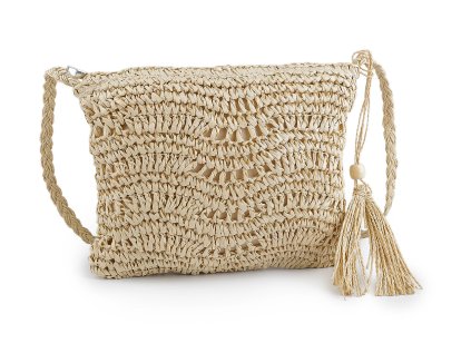 Háčkovaná kabelka z rafie - lýka se zipem 27x23 cm (Varianta 1 přírodní, Balení 1 ks)