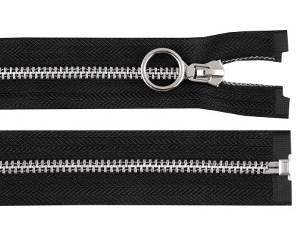 Kovový zip No 5 délka 60 cm s ozdobným jezdcem (Varianta černá stříbrná, Balení 1 ks)