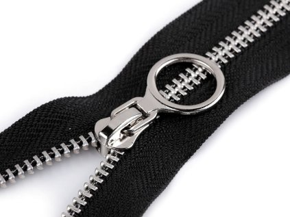 Kovový zip No 5 délka 70 cm s ozdobným jezdcem (Varianta černá stříbrná, Balení 1 ks)