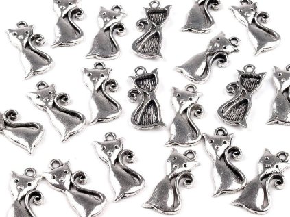 Přívěsek kočka 12x25 mm (Varianta platina s patinou, Balení 5 ks)