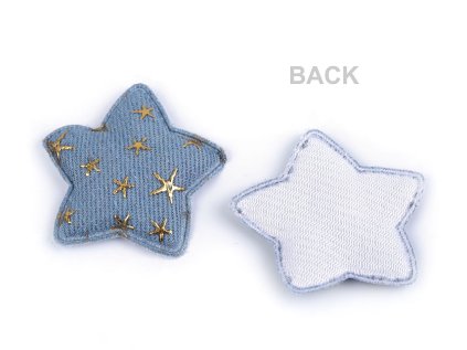 Aplikace / nášivka 3D hvězda riflová (Varianta 1 modrá světlá zlatá, Balení 5 ks)