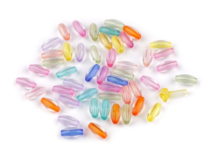 Plastové korálky tranparentní s barevným průvlekem 6x12 mm ovál (Varianta mix, Balení 20 g)