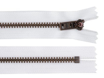 Kovový zip YKK No 5 délka 18 cm staromosazný (jeansový) (Varianta 501 bílá staromosaz, Balení 1 ks)