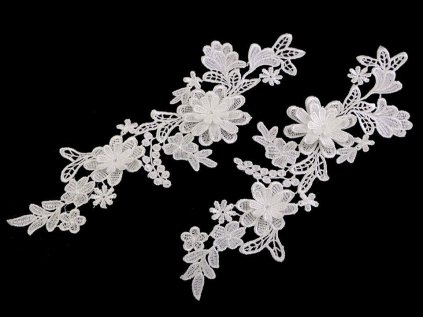 Krajková aplikace / vsadka 3D 10x28 cm (Varianta 1 bílá, Balení 2 ks)