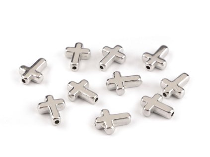 Plastové korálky / komponenty k výrobě šperků křížek 12x15 mm metalické (Varianta 1 stříbrná, Balení 10 ks)