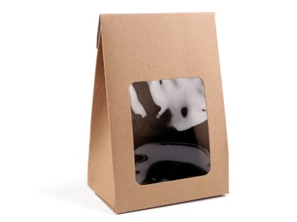 Papírová krabice s průhledem a širším dnem (Varianta hnědá přírodní, Balení 10 ks)