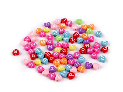 Plastové korálky s písmeny srdce Ø7 mm (Varianta 1 mix bílá, Balení 10 g)