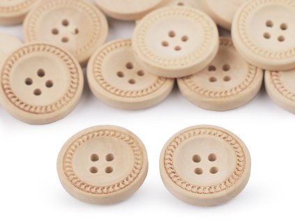 Dřevěný dekorační knoflík čtyřdírkový (Varianta přírodní, Balení 50 ks)