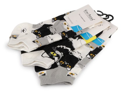 Dámské bavlněné ponožky kotníkové kočky Emi Ross (Varianta 4 (vel. 43-46) mix náhodných barev, Balení 3 pár)