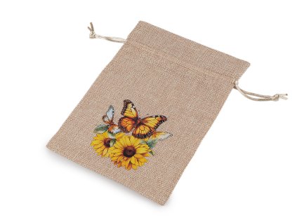 Dárkový pytlík slunečnice 13x18 cm imitace juty (Varianta 1 režná přírodní motýl, Balení 10 ks)