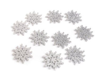 Vánoční filcová vločka s glitry Ø40 mm (Varianta 1 stříbrná, Balení 10 ks)