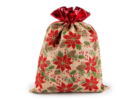 Vánoční dárkový pytlík 30x40 cm imitace juty (Varianta 1 režná přírodní zlatá, Balení 1 ks)