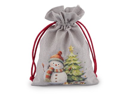 Vánoční dárkový pytlík sněhulák 13x18 cm imitace juty (Varianta 1 bílá, Balení 1 ks)