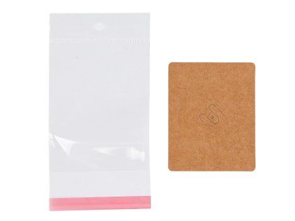 Papírová karta na brož se sáčkem s eurozávěsem 6x7,5 cm (Varianta 1 hnědá přírodní, Balení 20 sada)