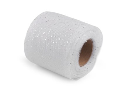 Tylová stuha se stříbrnými puntíky šíře 75 mm (Varianta bílá stříbrná, Balení 22.5 m)