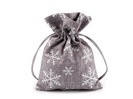 Vánoční dárkový pytlík vločky s glitry 13x18 cm imitace juty (Varianta šedá, Balení 10 ks)