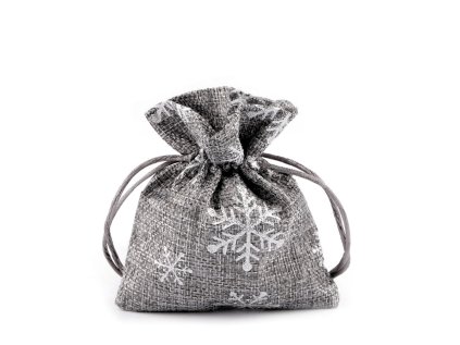 Vánoční dárkový pytlík vločky s glitry 10x13 cm imitace juty (Varianta šedá, Balení 10 ks)
