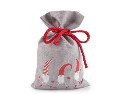 Vánoční dárkový pytlík skřítek 15x25 cm imitace juty (Varianta šedá světlá, Balení 1 ks)