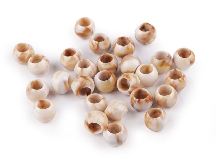 Plastové korálky s velkým průvlekem imitující mramor 10x12 mm (Varianta béžovobílá, Balení 20 g)