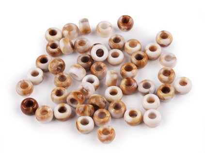 Plastové korálky s velkým průvlekem imitující mramor 6x9 mm (Varianta béžovobílá, Balení 20 g)