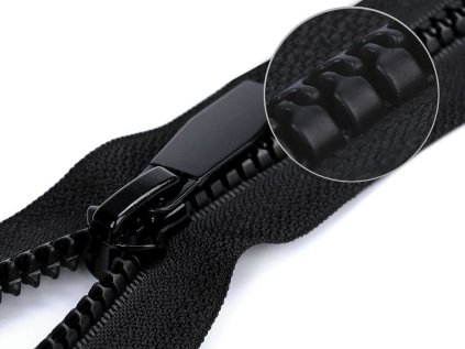 Kostěný zip No 5 délka 80 cm kulaté zoubky, s ozdobným jezdcem (Varianta 322 černá, Balení 1 ks)