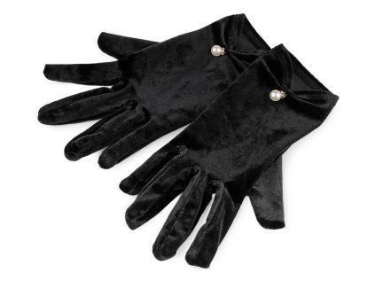 Společenské rukavice sametové s perlou (Varianta černá, Balení 1 pár)