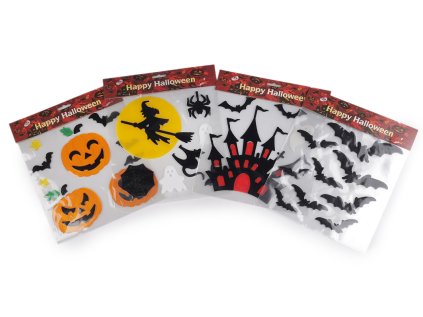 Gelové samolepky Halloween / čarodějnice (Varianta 3 černá zámek, Balení 1 karta)