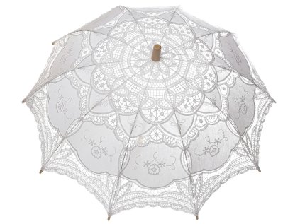 Svatební deštník bavlněný, vyšívaný k focení (Varianta bílá, Balení 1 ks)