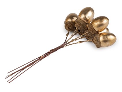Umělé žaludy na drátku metalické (Varianta zlatá, Balení 1 svaz.)