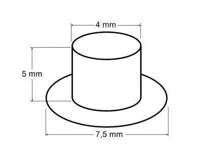 Průchodky s podložkou vnitřní Ø4 mm / vnější Ø7,5 mm na silnější látky (Varianta 1 černý lak, Balení 100 pár)