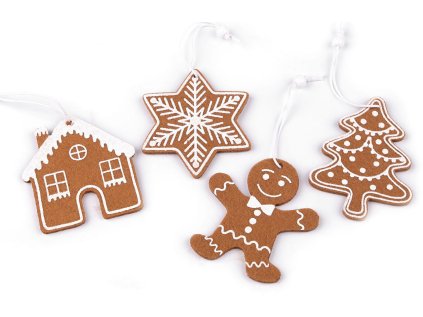 Vánoční perníčky k zavěšení filc (Varianta 2 hnědá přírodní stromeček, Balení 4 ks)