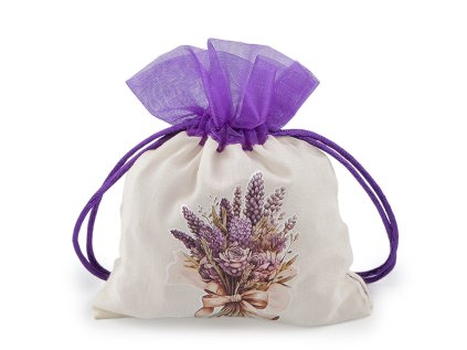 Dárkový pytlík s potiskem levandule 10x13 cm (Varianta krémová světlá fialová, Balení 3 ks)