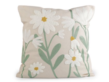Povlak na polštář vyšívané květy 45x45 cm (Varianta 1 režná světlá, Balení 2 ks)