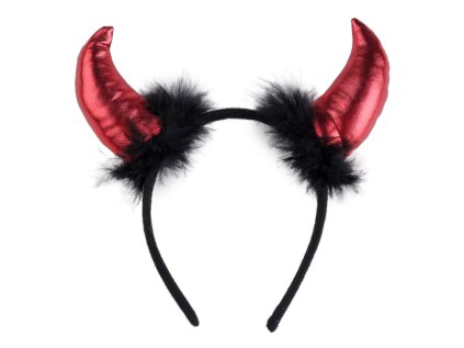 Čertovské rohy s peřím (Varianta černá červená, Balení 1 ks)