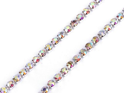Štrasový prýmek / borta šíře 2 mm (Varianta 1 crystal AB stříbrná, Balení 9 m)