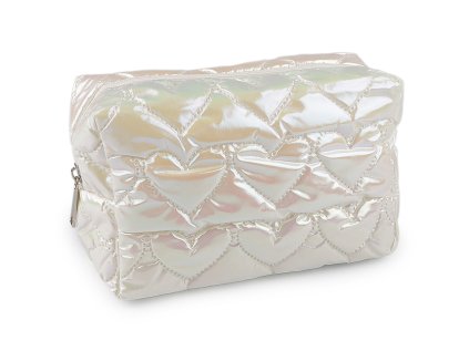 Kosmetická taška / pouzdro prošívané, srdce 18x11 cm holografické (Varianta 1 krémová nejsvět., Balení 1 ks)