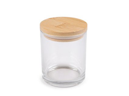 Sklenička na výrobu svíček s bambusovým víkem (Varianta transparent, Balení 1 ks)