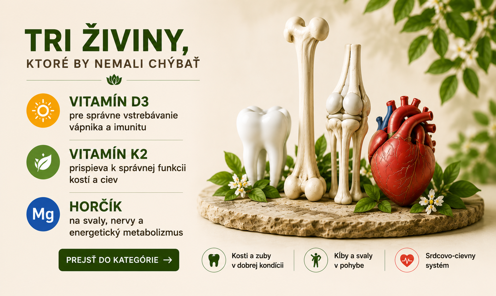 vitaminy D, K2 a horčík