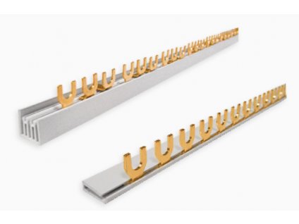 Proudové přípojnice - krátké (Varianta PŘÍPOJNICE 1003/4, Hřebenová přípojnice Typ 3 Pól, 100 A, 4 moduly)