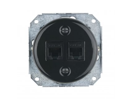 Porcelánová Ethernetová zásuvka, 2x CAT.5E, černá, bez rámečku