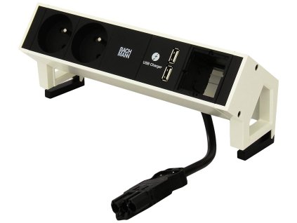 83838 3 711 3 elektro zasuvka bachmann desk 2 2x 230v 2x usb nabijecka 1x uziv modul bila 902 232