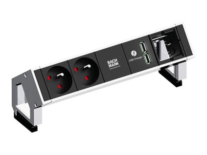 83841 3 741 elektro zasuvka bachmann desk 2 2x 230v 2x usb nabijecka 1x uziv modul nerez 902 432