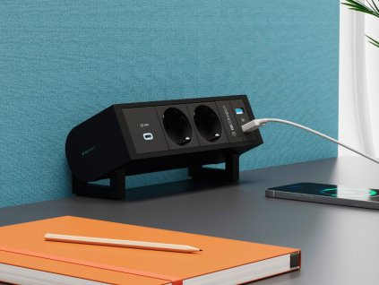Elektro zásuvka SUPRA černá - různé konfigurace (Konfigurace elektrozásuvky 3x230 + USB nab. A+C + 2x Modul)