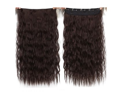 Vlasy clip in 130 g - kaštanové vlasové příčesky vlnité 55 cm