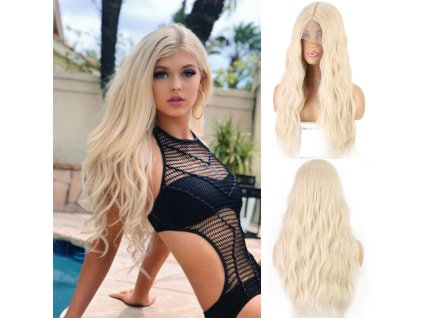 Světlá blond  dlouhá paruka Amber se síťkou (lace front)