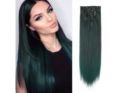 Vlasy clip in 7 pásů - zelené vlasové příčesky rovné 50 cm