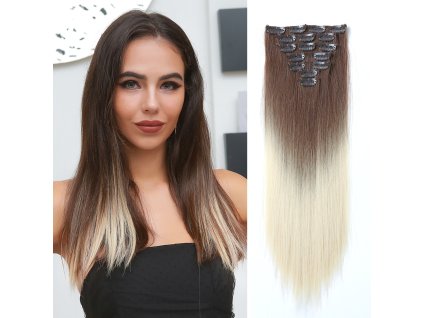 Vlasy clip in 7 pásů - světlá blond ombré vlasové příčesky rovné 40 cm