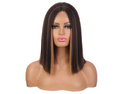 Hnědá paruka s melírem kolem obličeje Lily se síťkou (lace front)