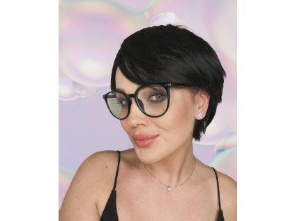 Krátká černá paruka z pravých a umělých vlasů Lora